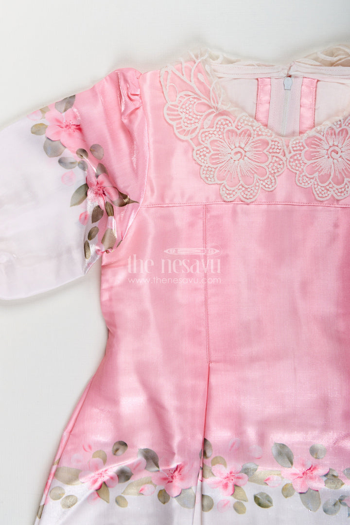 Girls pink organza frock with floral embroidery for festive wear