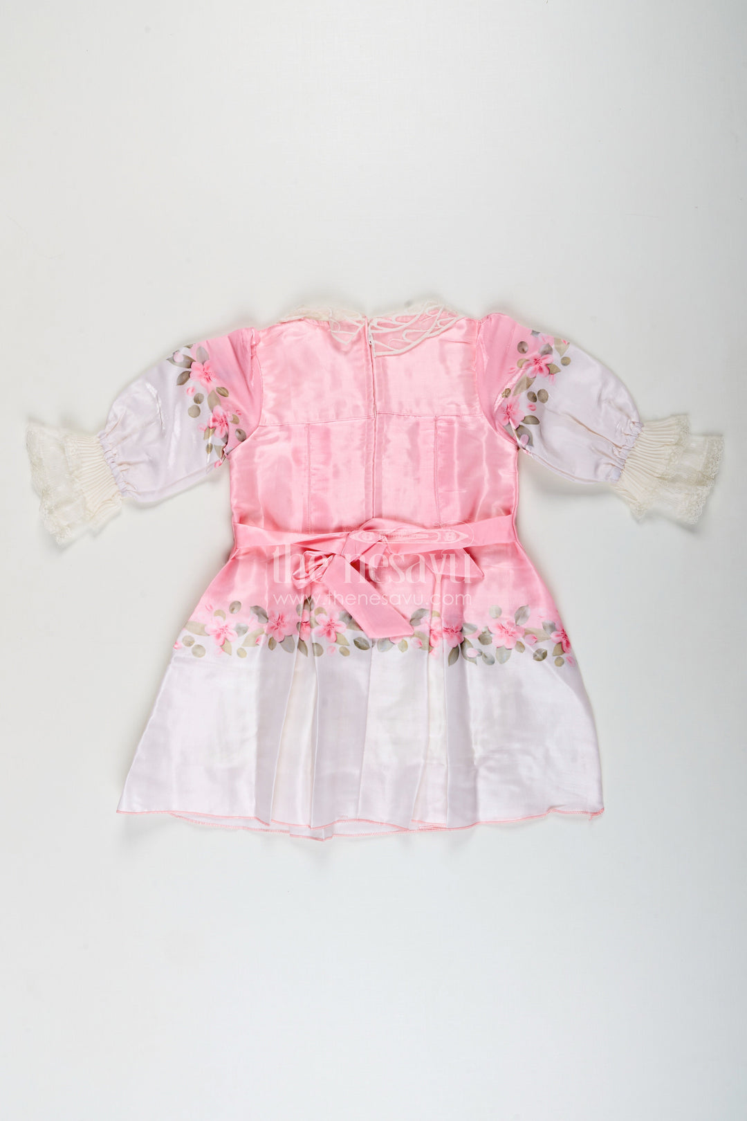 Girls pink organza frock with floral embroidery for festive wear