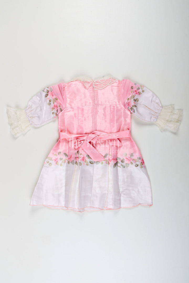 Girls pink organza frock with floral embroidery for festive wear