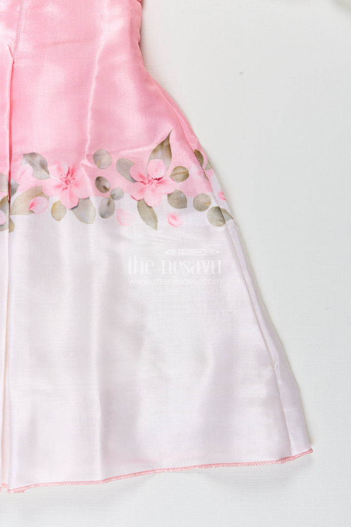 Girls pink organza frock with floral embroidery for festive wear