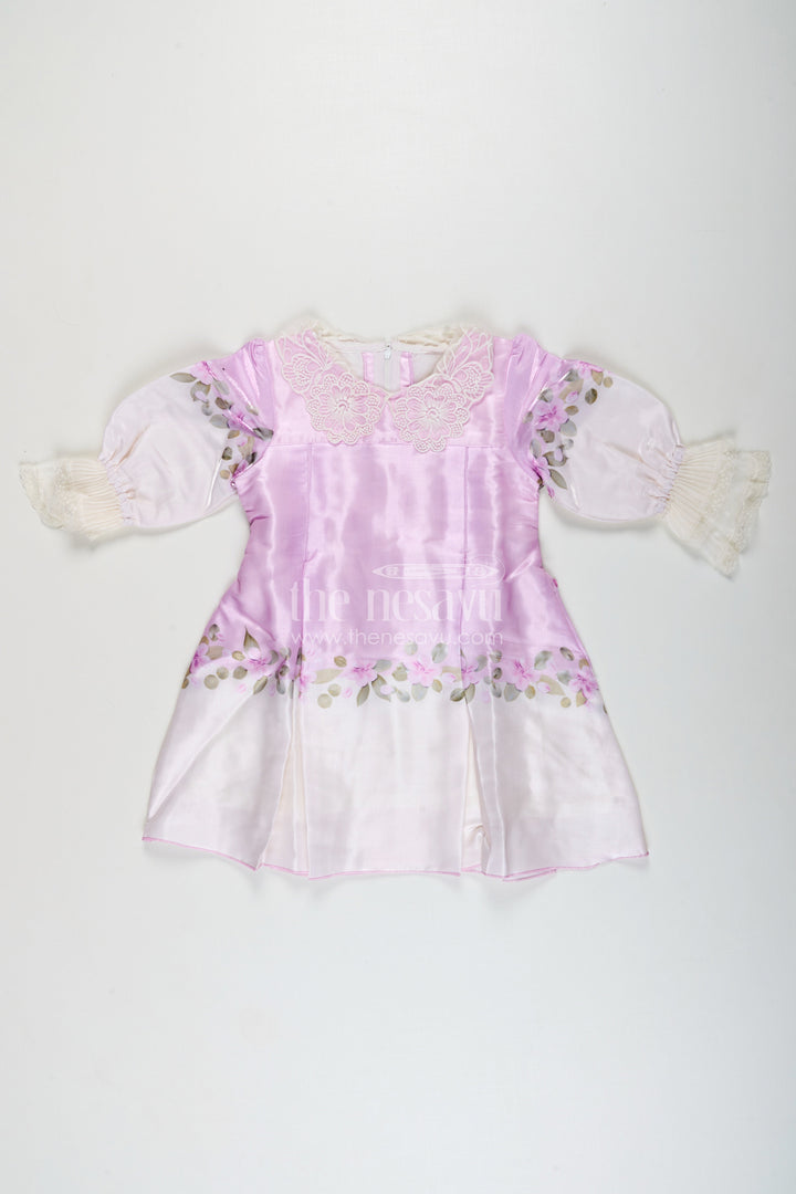 Girls purple organza frock with floral digital print for festive occasions
