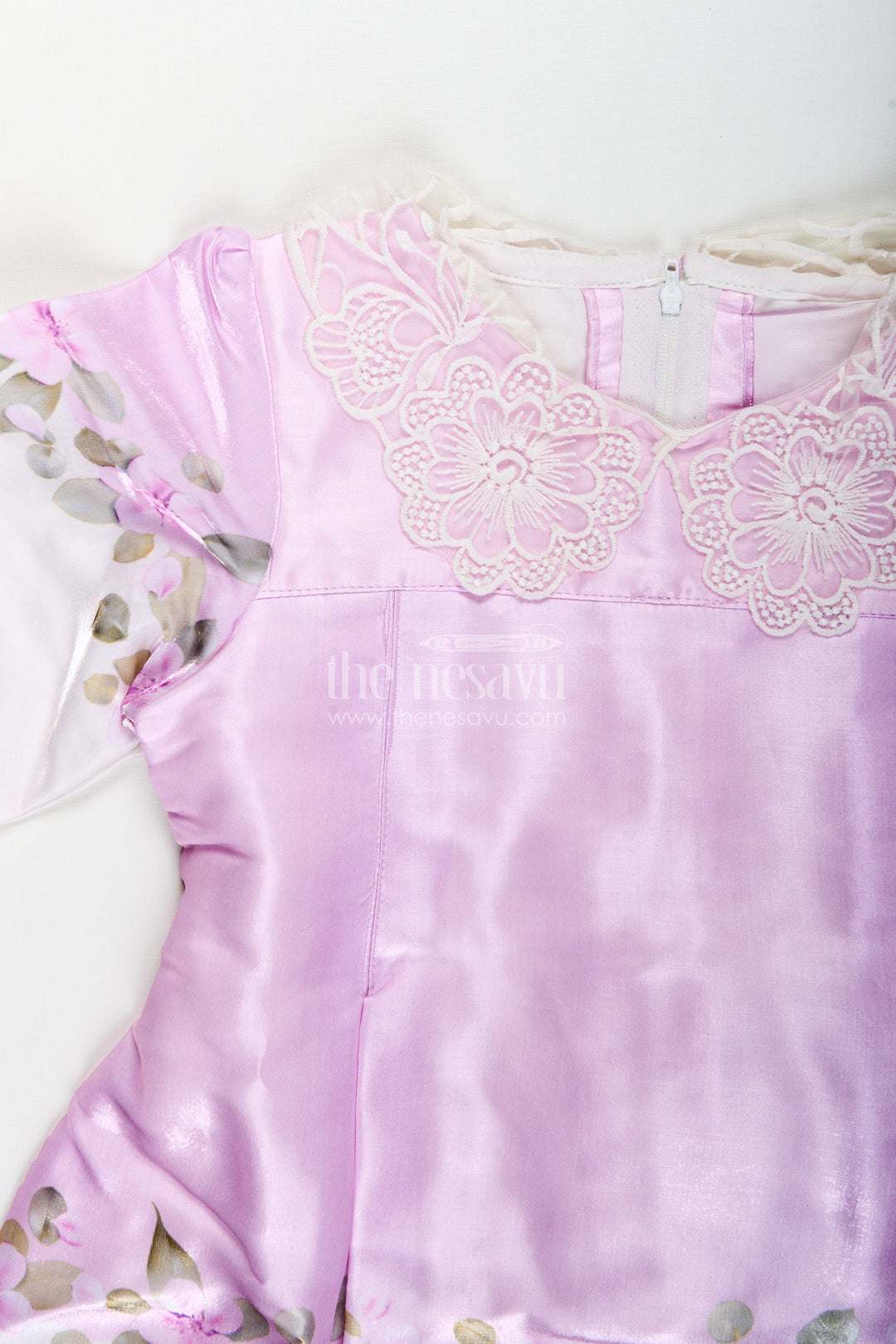 Girls purple organza frock with floral digital print for festive occasions