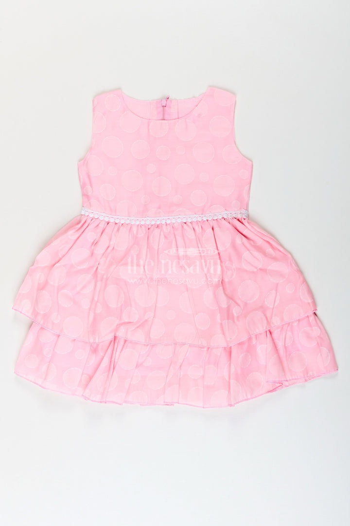 Girls pink georgette frock with polka dots for birthday celebrations
