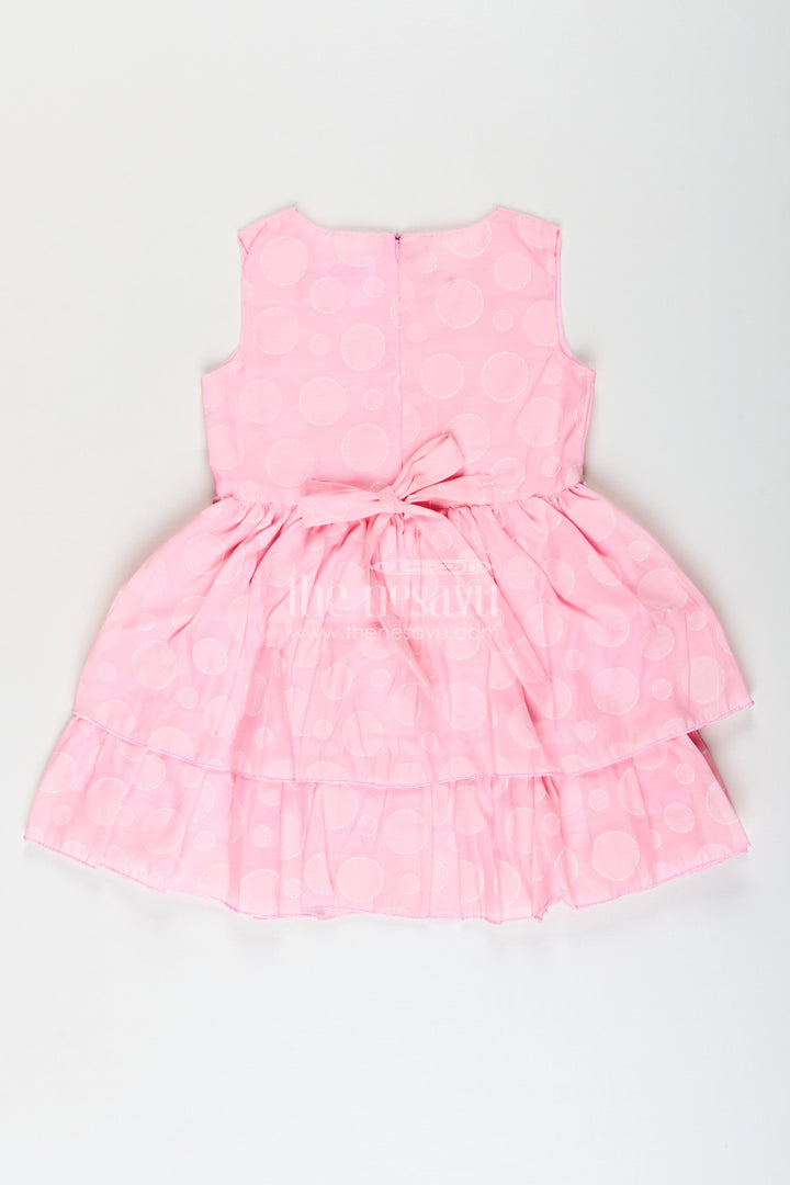 Girls pink georgette frock with polka dots for birthday celebrations