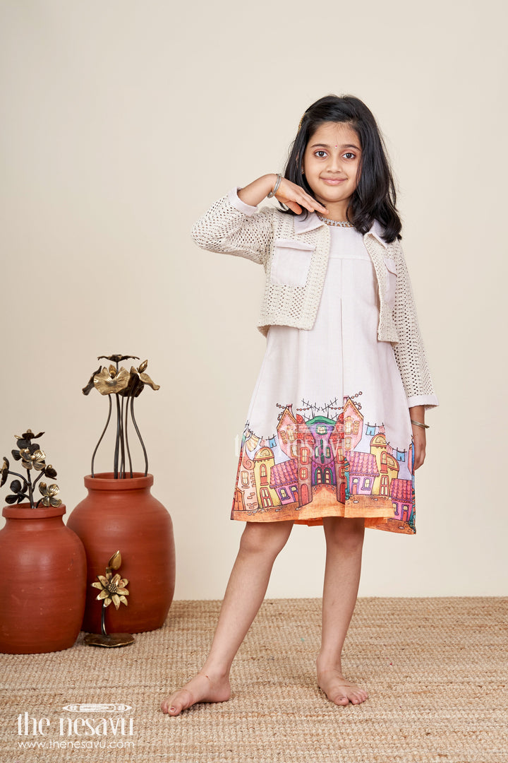 Printed frock with jacket set for toddler girls for festive gatherings