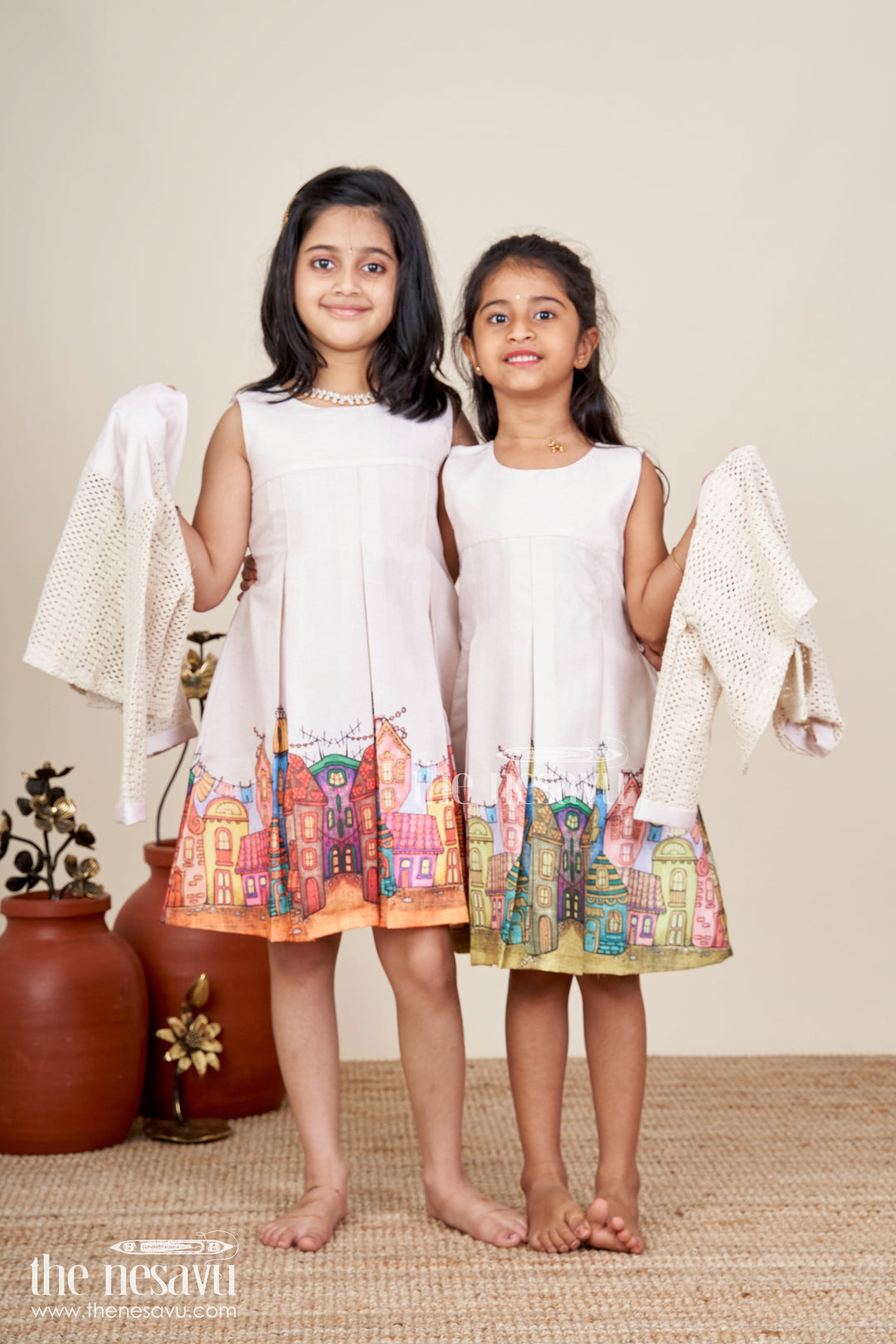 Printed frock with jacket set for toddler girls for festive gatherings