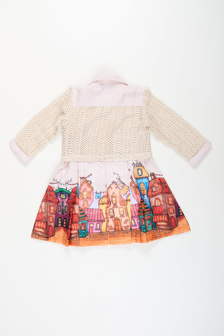 Printed frock with jacket set for toddler girls for festive gatherings