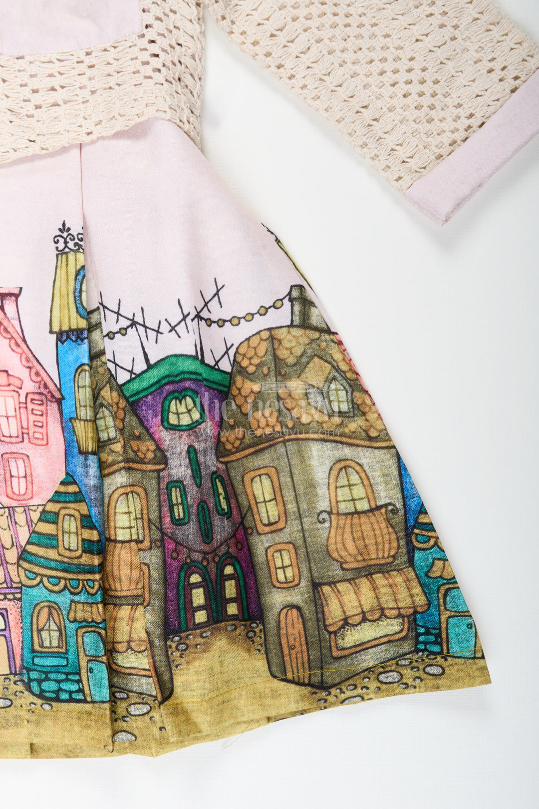 Festive printed frock with matching jacket for toddler girls
