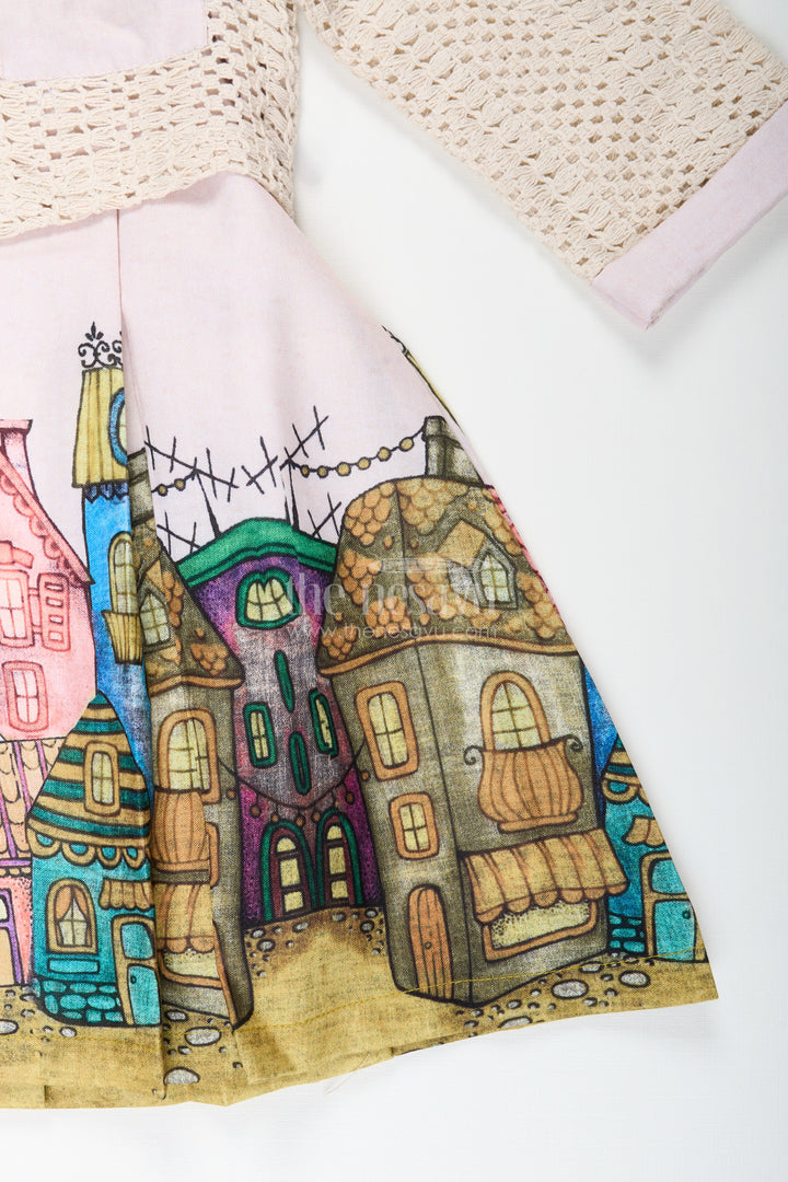 Festive printed frock with matching jacket for toddler girls