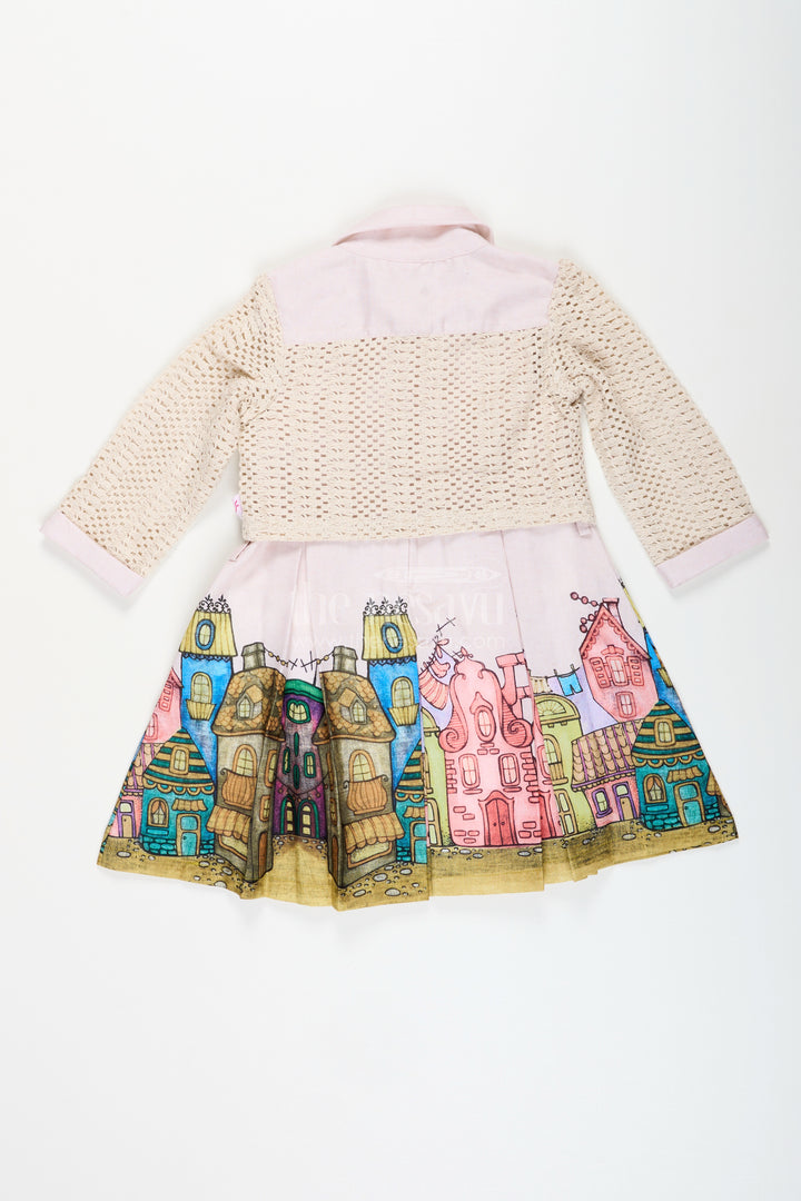 Festive printed frock with matching jacket for toddler girls