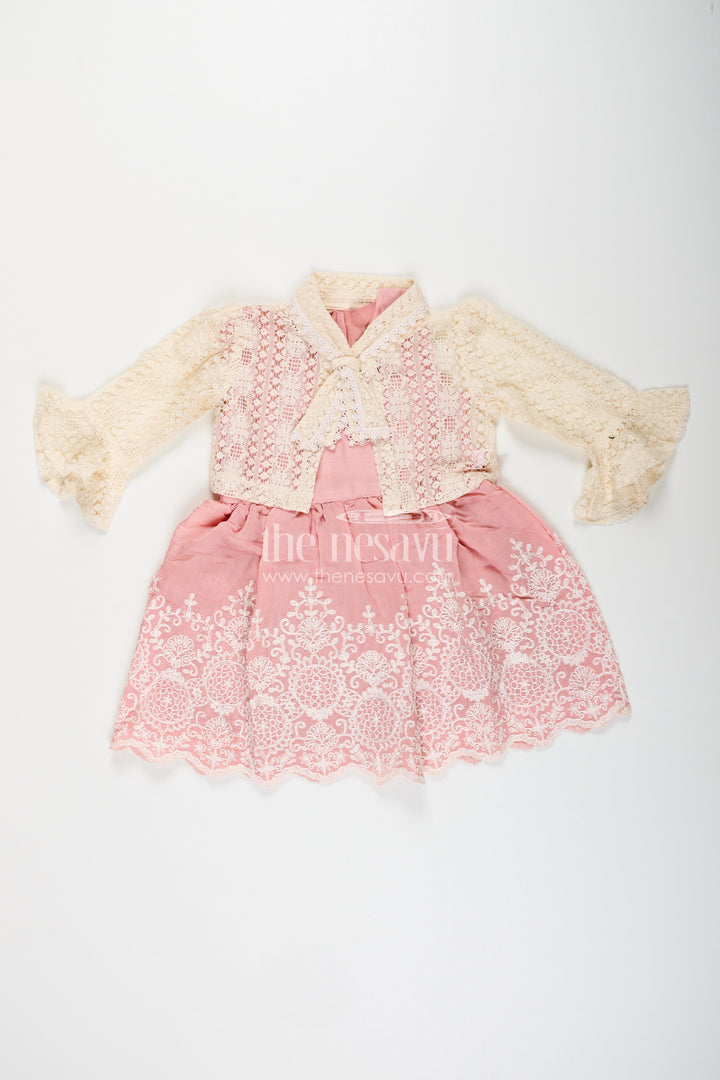 Embroidered frock and net jacket set for toddler girls for family events