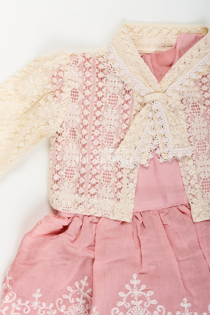 Embroidered frock and net jacket set for toddler girls for family events