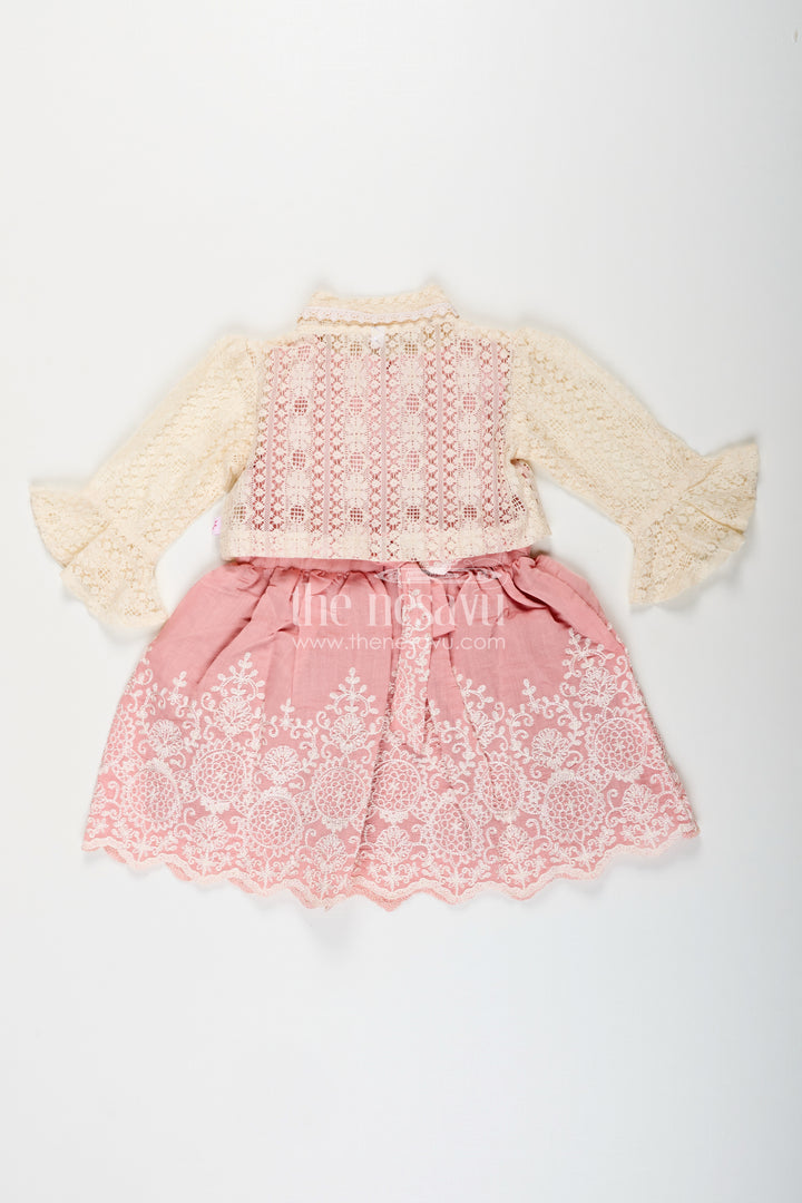 Embroidered frock and net jacket set for toddler girls for family events