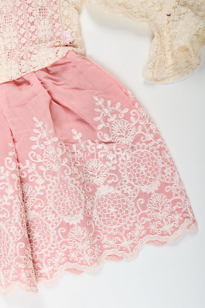 Embroidered frock and net jacket set for toddler girls for family events