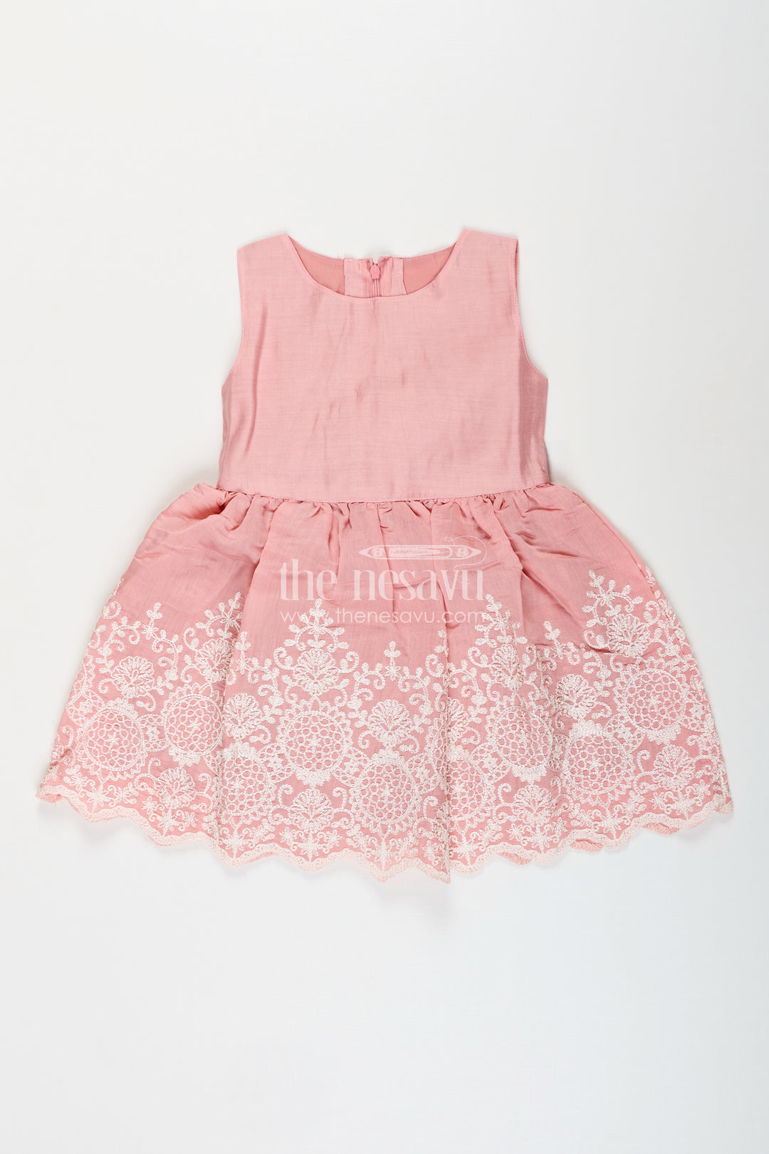 Embroidered frock and net jacket set for toddler girls for family events