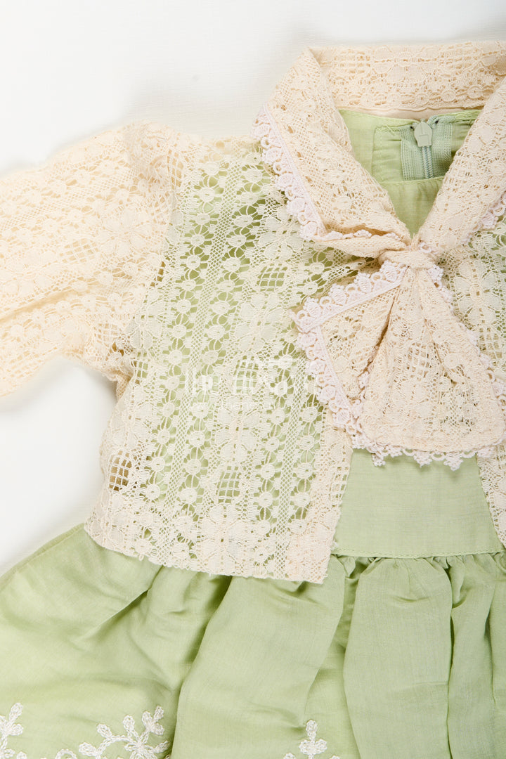 Girls frock with cotton thread embroidery and detachable lace coat
