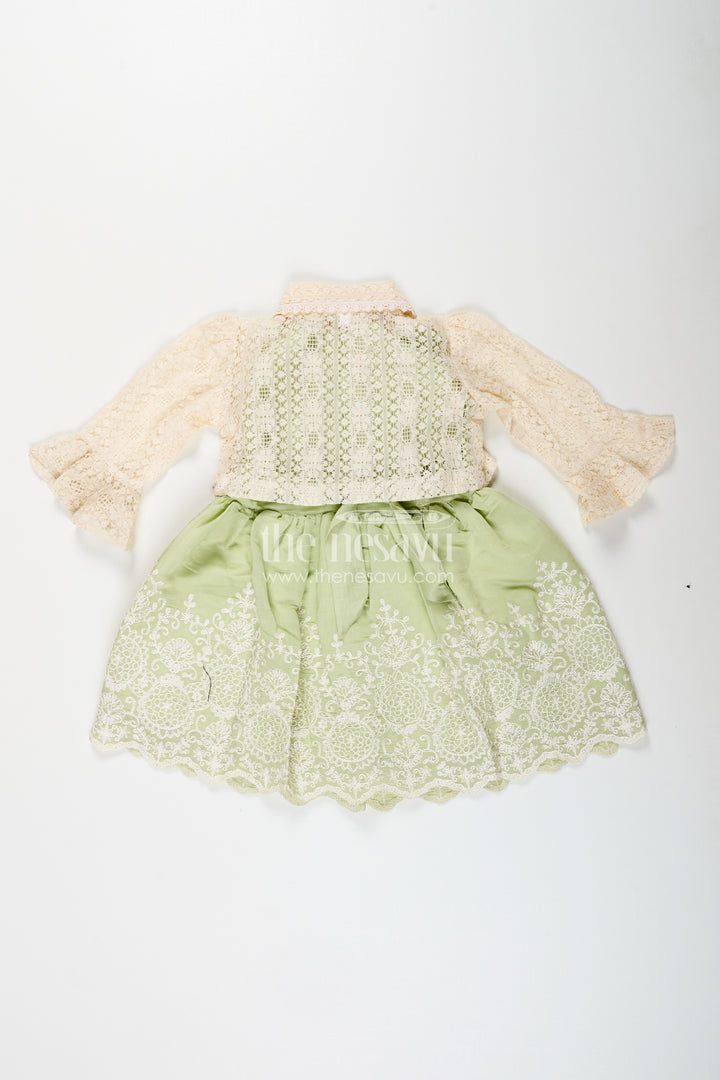 Girls frock with cotton thread embroidery and detachable lace coat
