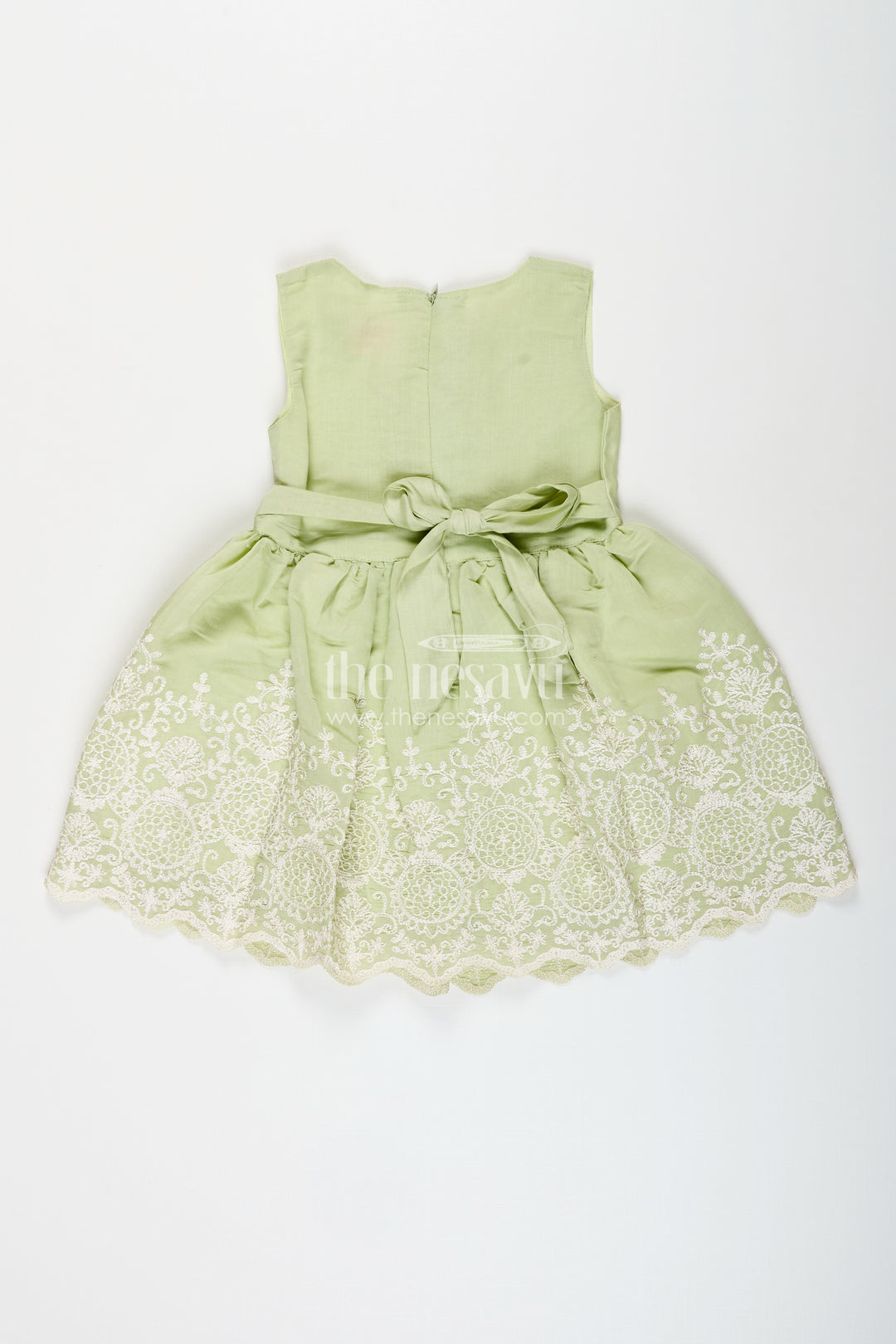 Girls frock with cotton thread embroidery and detachable lace coat