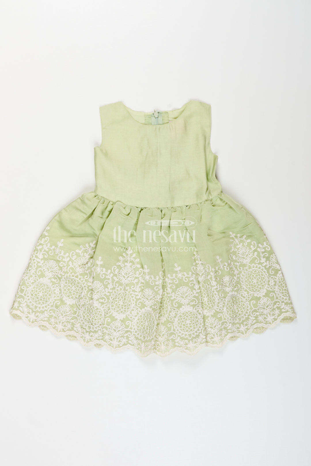 Girls frock with cotton thread embroidery and detachable lace coat