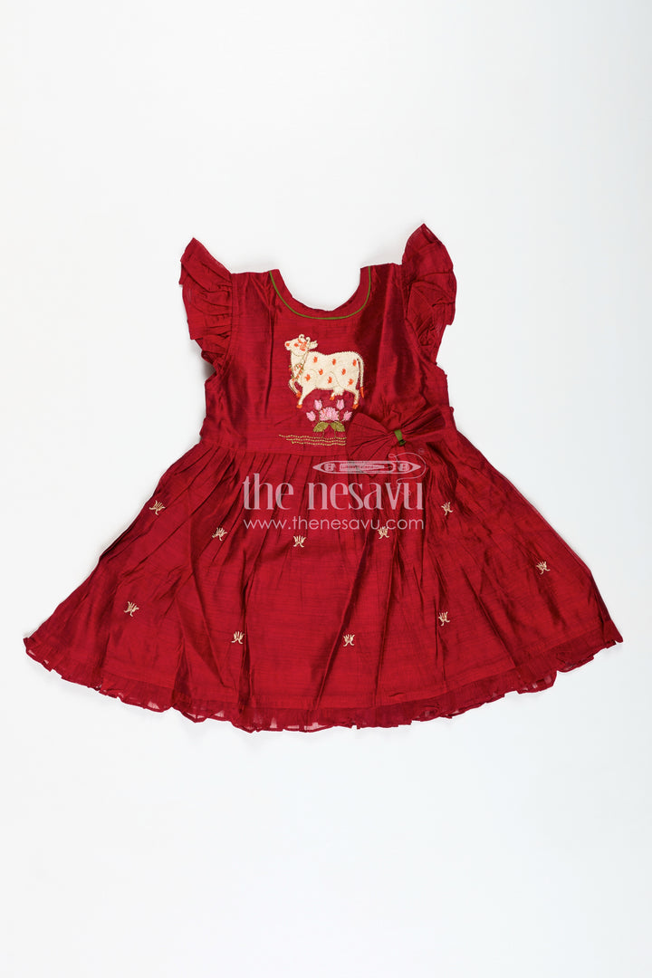 Girls Chanderi Frock With Thread Work Traditional Outfit