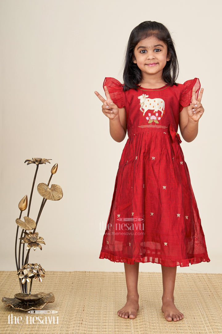 Girls Chanderi Frock With Thread Work Traditional Outfit