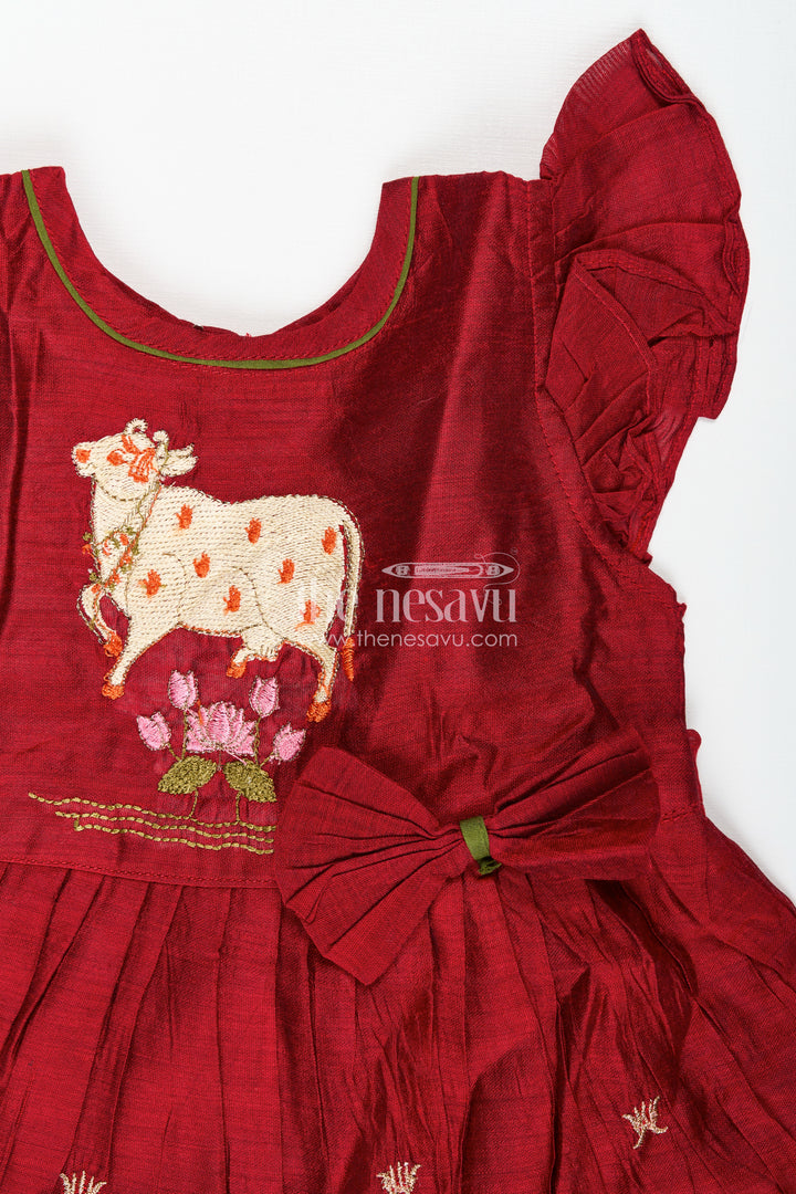 Girls Chanderi Frock With Thread Work Traditional Outfit