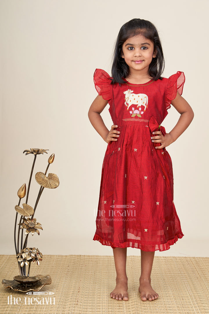 Girls Chanderi Frock With Thread Work Traditional Outfit