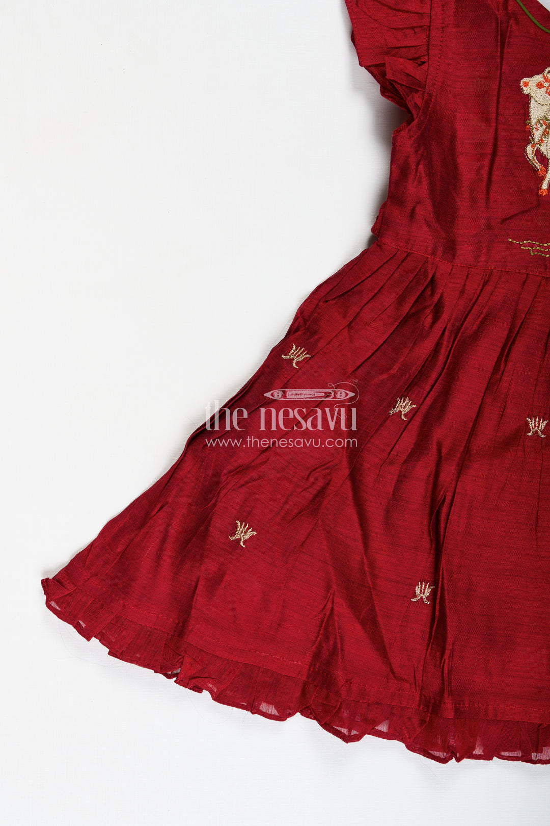 Girls Chanderi Frock With Thread Work Traditional Outfit