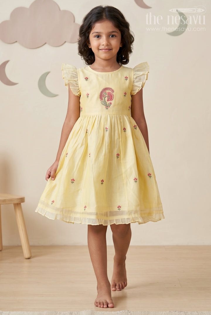 Girls Chanderi Frock in Vibrant Colors with Thread Embroidery for Festive Moments
