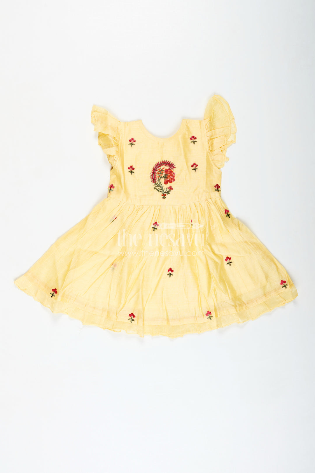 Girls Chanderi Frock In Vibrant Colors With Thread Embroidery For Festive Moments