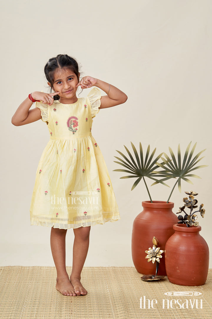 Girls Chanderi Frock In Vibrant Colors With Thread Embroidery For Festive Moments