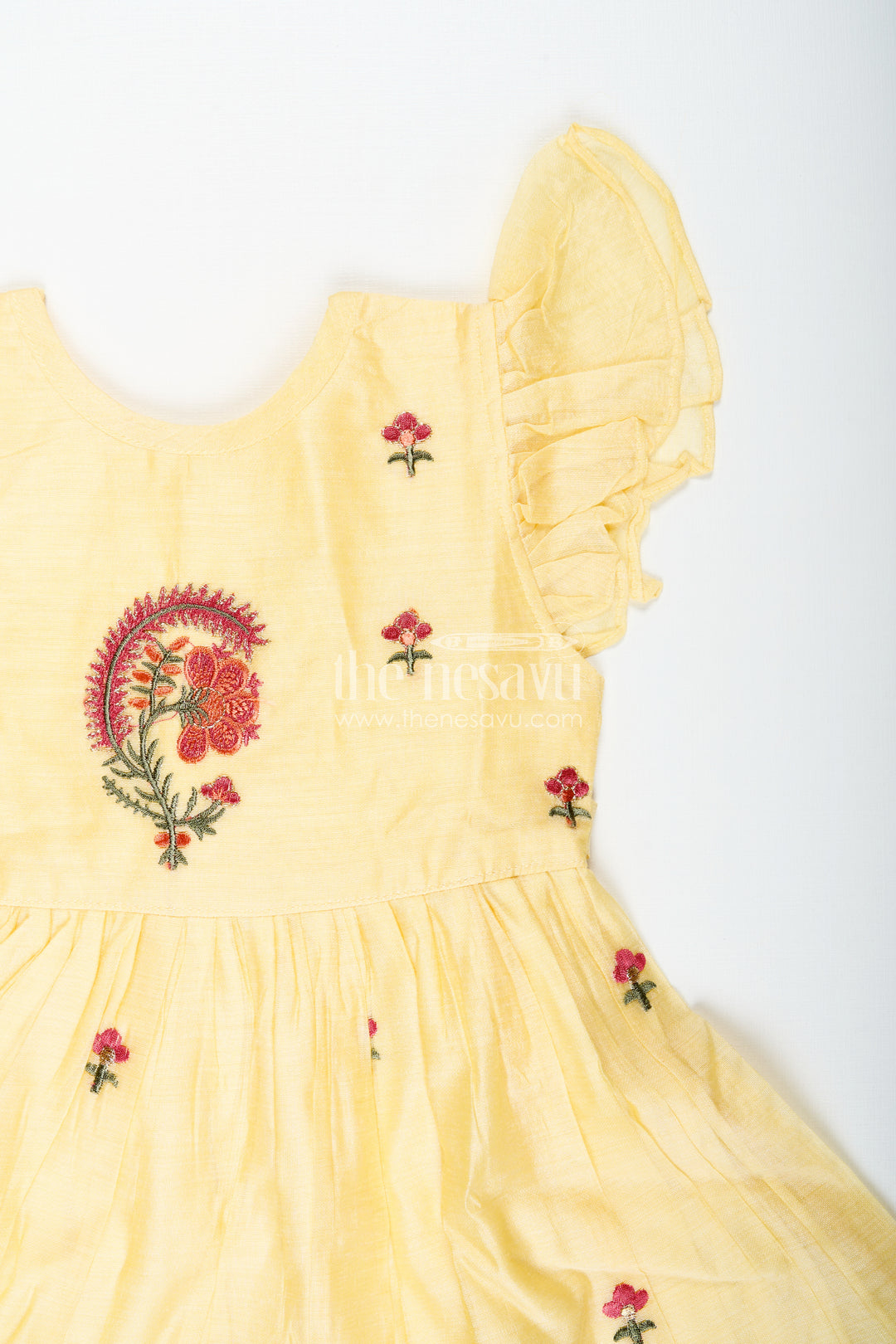 Girls Chanderi Frock In Vibrant Colors With Thread Embroidery For Festive Moments