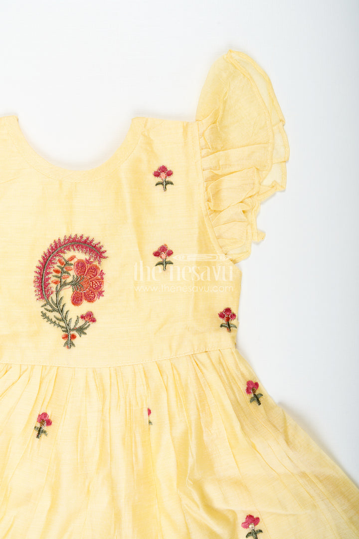 Girls Chanderi Frock In Vibrant Colors With Thread Embroidery For Festive Moments