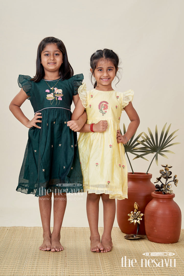 Girls Chanderi Frock In Vibrant Colors With Thread Embroidery For Festive Moments