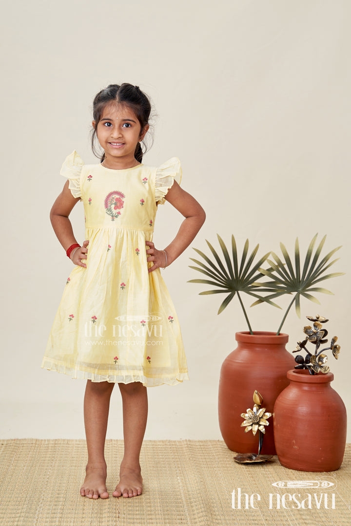 Girls Chanderi Frock In Vibrant Colors With Thread Embroidery For Festive Moments