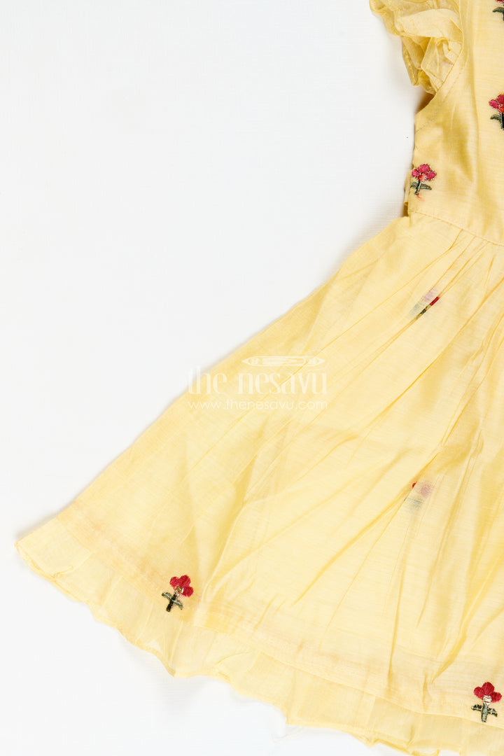Girls Chanderi Frock In Vibrant Colors With Thread Embroidery For Festive Moments