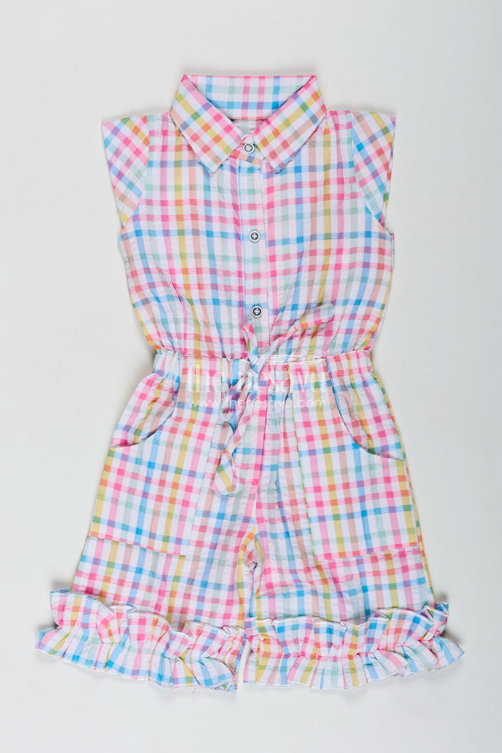 Summer Playsuit For Girls Checked Cotton Jumpsuit