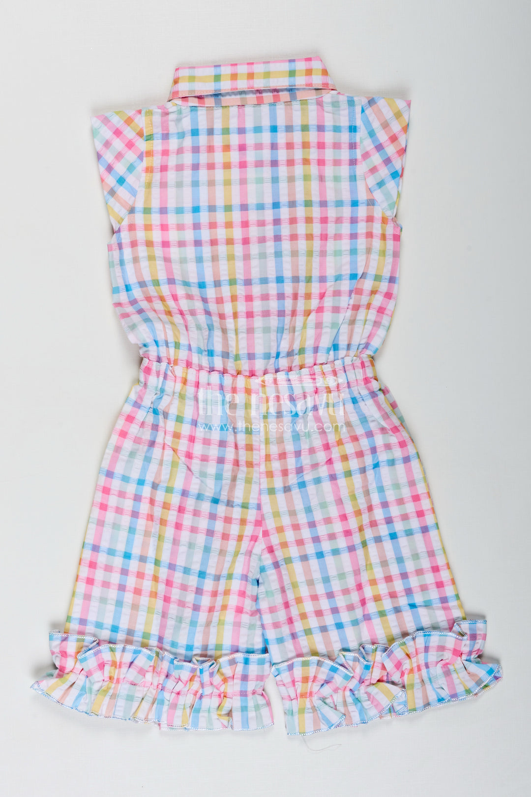 Summer Playsuit For Girls Checked Cotton Jumpsuit