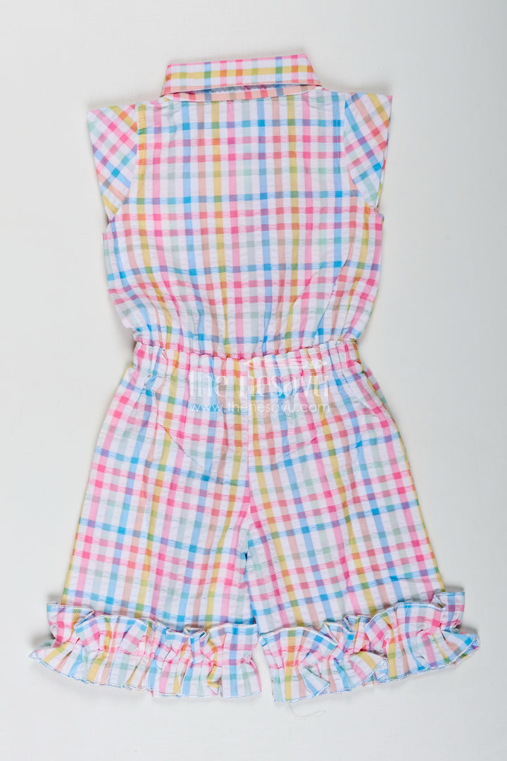 Summer Playsuit For Girls Checked Cotton Jumpsuit