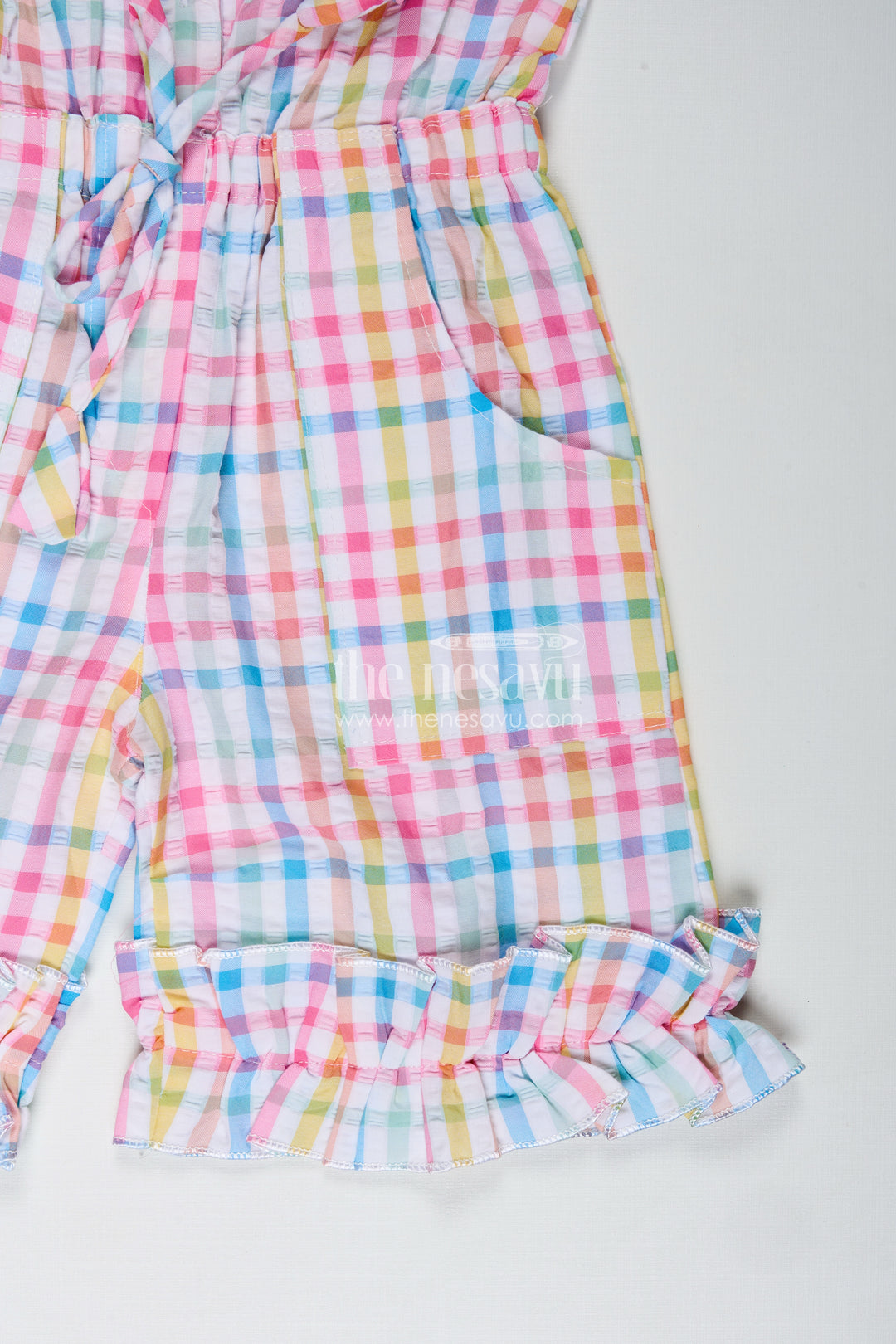 Summer Playsuit For Girls Checked Cotton Jumpsuit