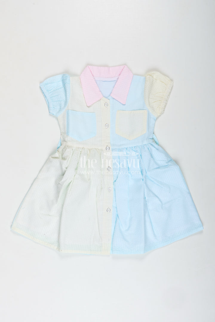 Colorblock Cotton Frock For Girls School Day Outfit