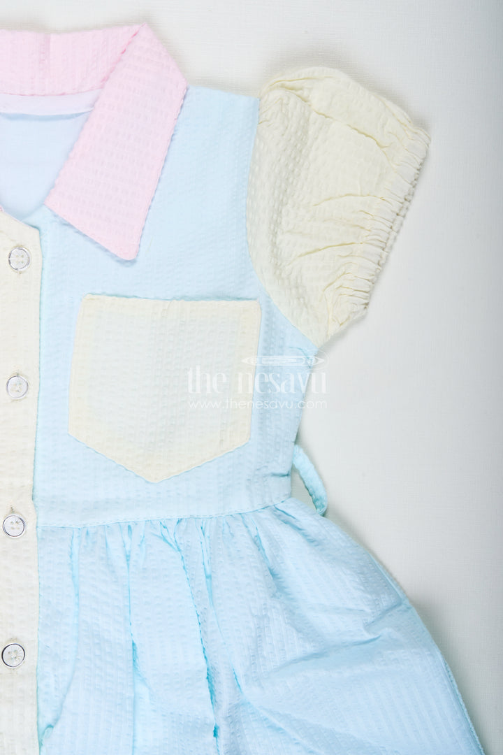 Colorblock Cotton Frock For Girls School Day Outfit