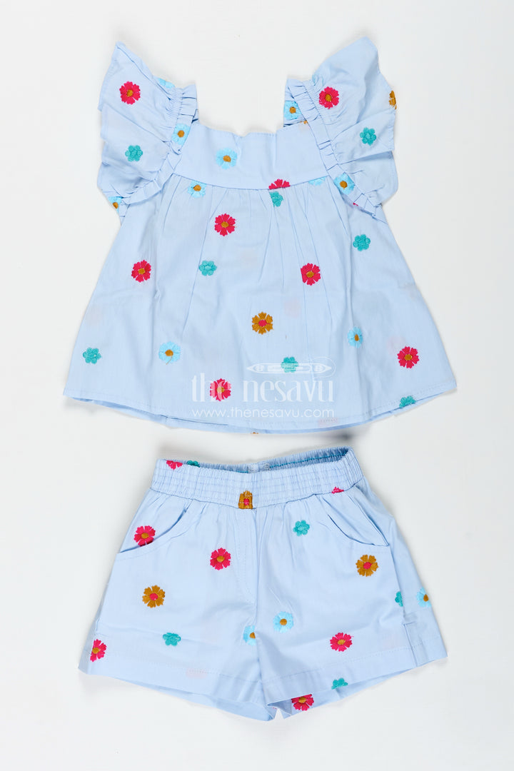 Top And Shorts Set For Baby Girls With PomPom Detail