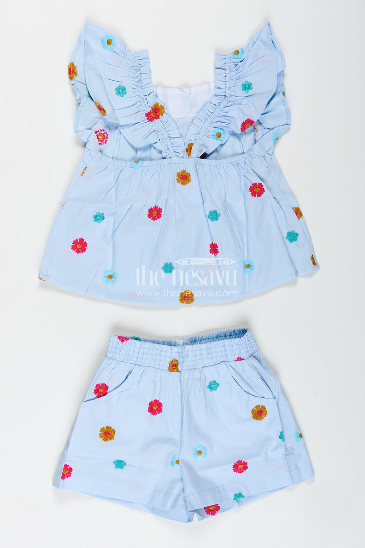 Top And Shorts Set For Baby Girls With PomPom Detail