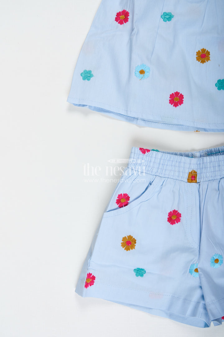 Top And Shorts Set For Baby Girls With PomPom Detail