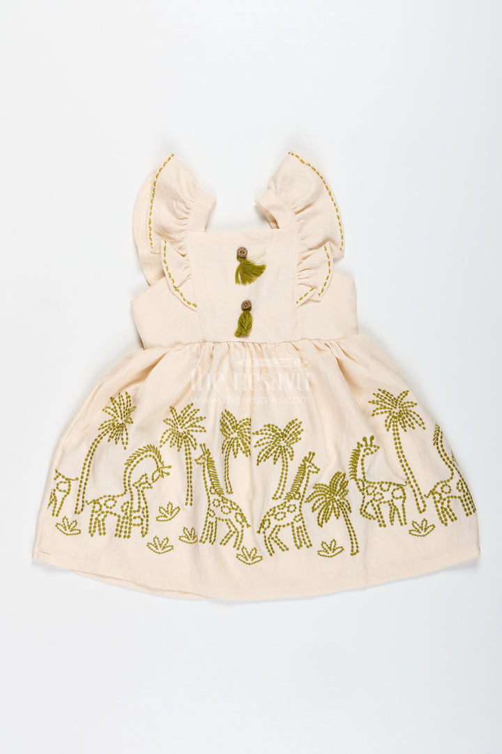 Cotton Dress For Toddler Girls With Leaf Embroidery