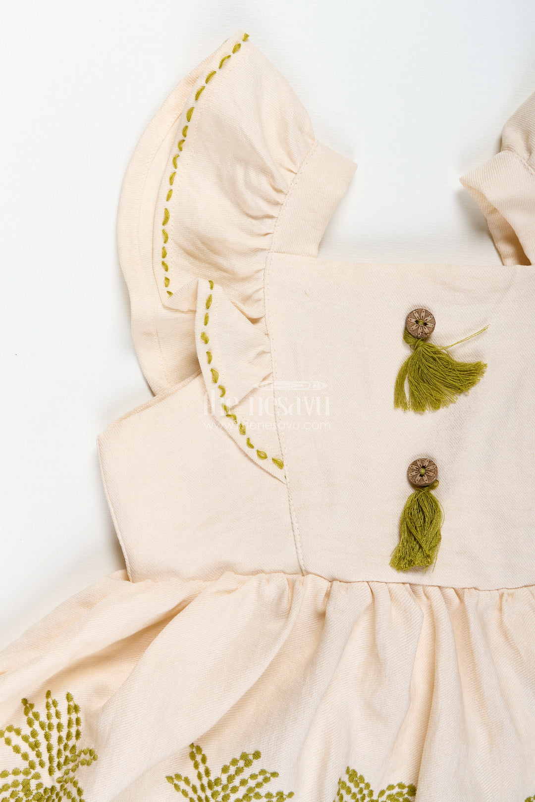 Cotton Dress For Toddler Girls With Leaf Embroidery