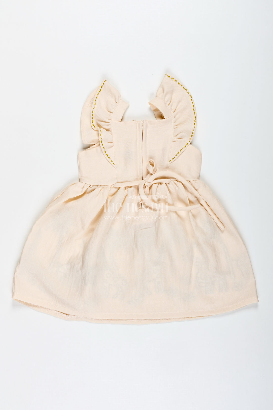 Cotton Dress For Toddler Girls With Leaf Embroidery