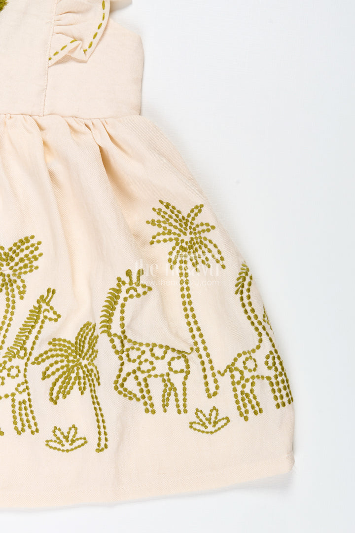 Cotton Dress For Toddler Girls With Leaf Embroidery