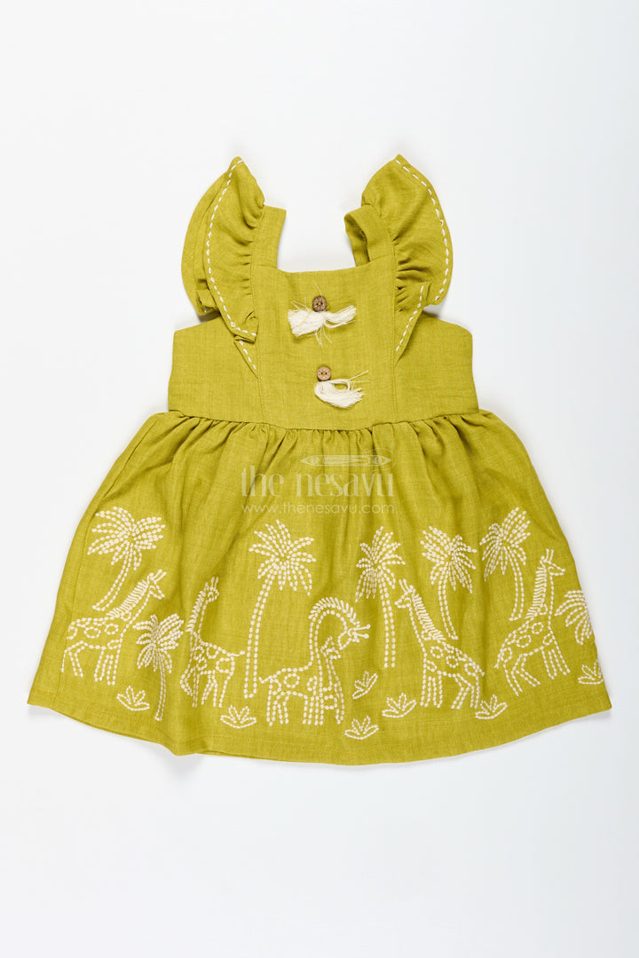 Casual Frock For Toddler Girls With Animal Embroidery